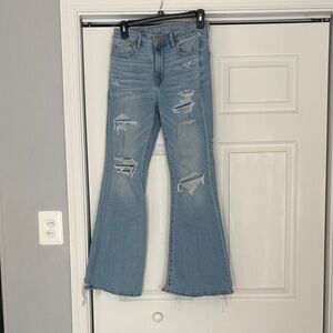 American Eagle Outfitters Distressed Light Blue Flare Jeans